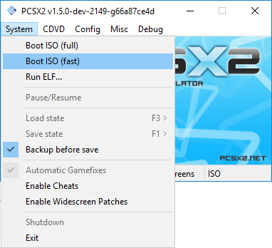 PCSX2 boot option (fast)