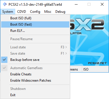 PCSX2 boot option (fast)