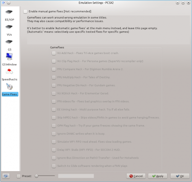 File:Emulation Settings - Gamefixes - Linux.png